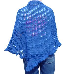 Handmade Dark Blue Crocheted Shawl for Women, Boho, Lightweight